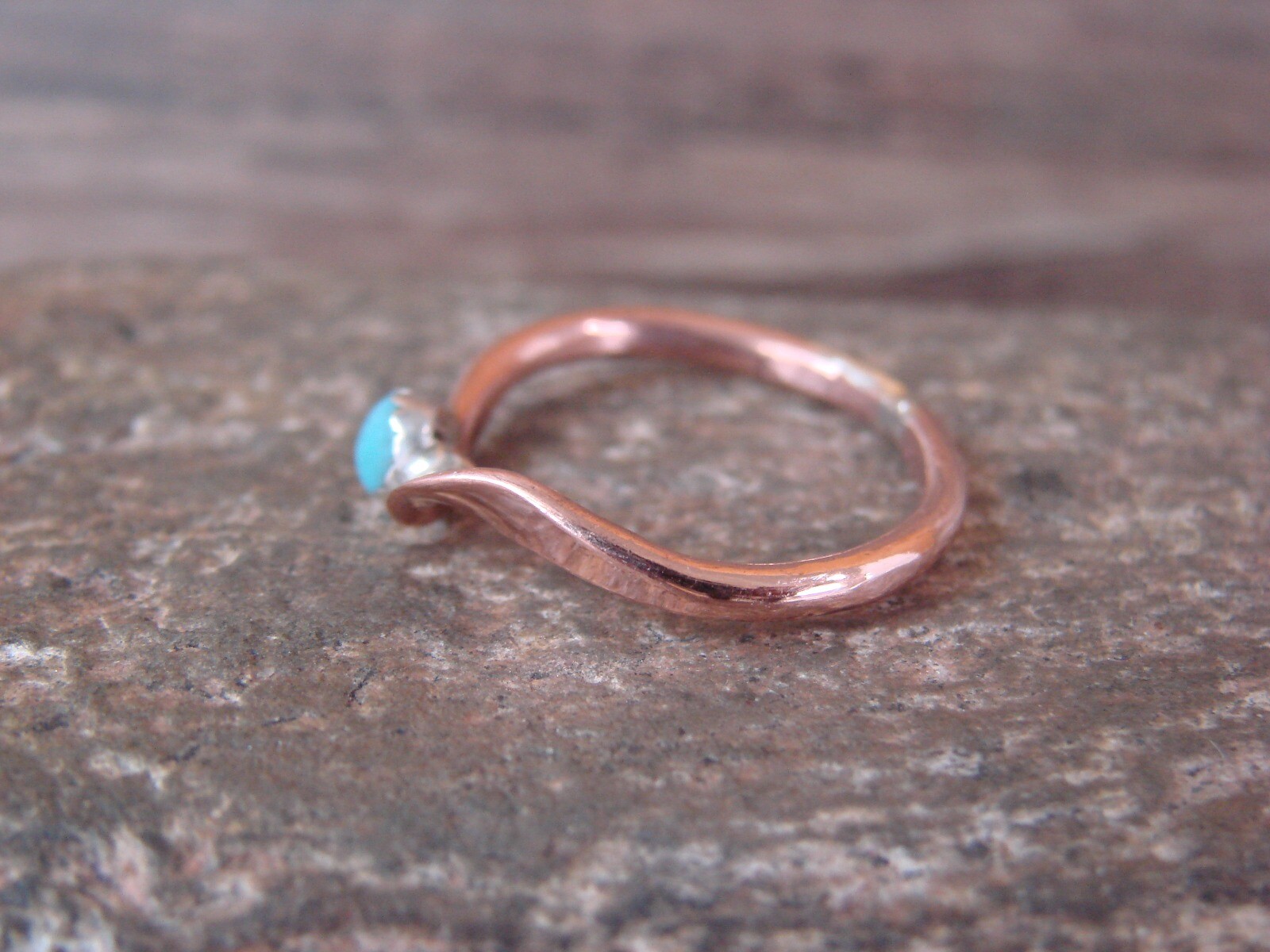 Navajo Copper & Turquoise Ring by Yolanda Skeets – Size 6