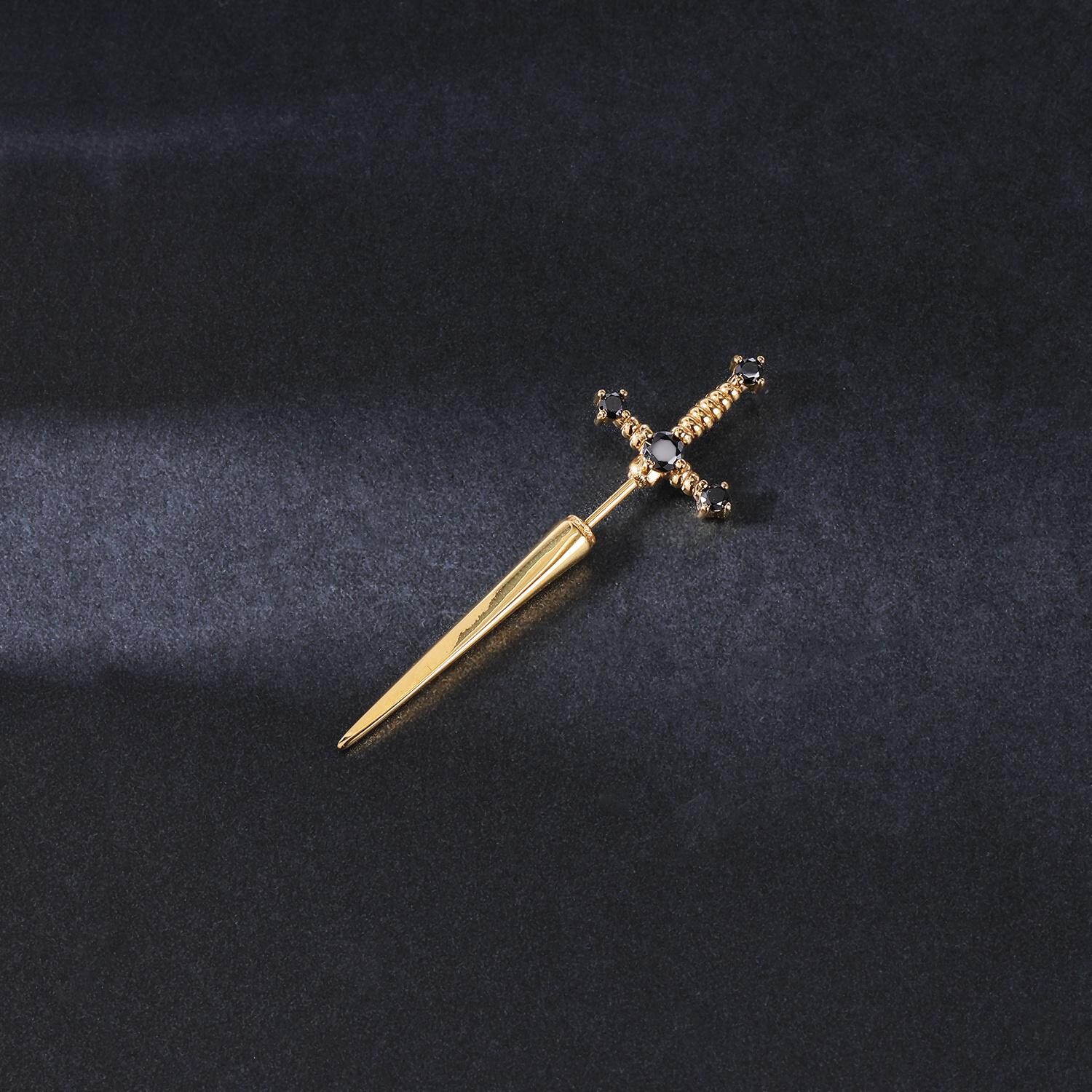 20G Punk Stainless Steel Stud Earrings CZ Dagger Sword Ear Stud Piercing Jewelry