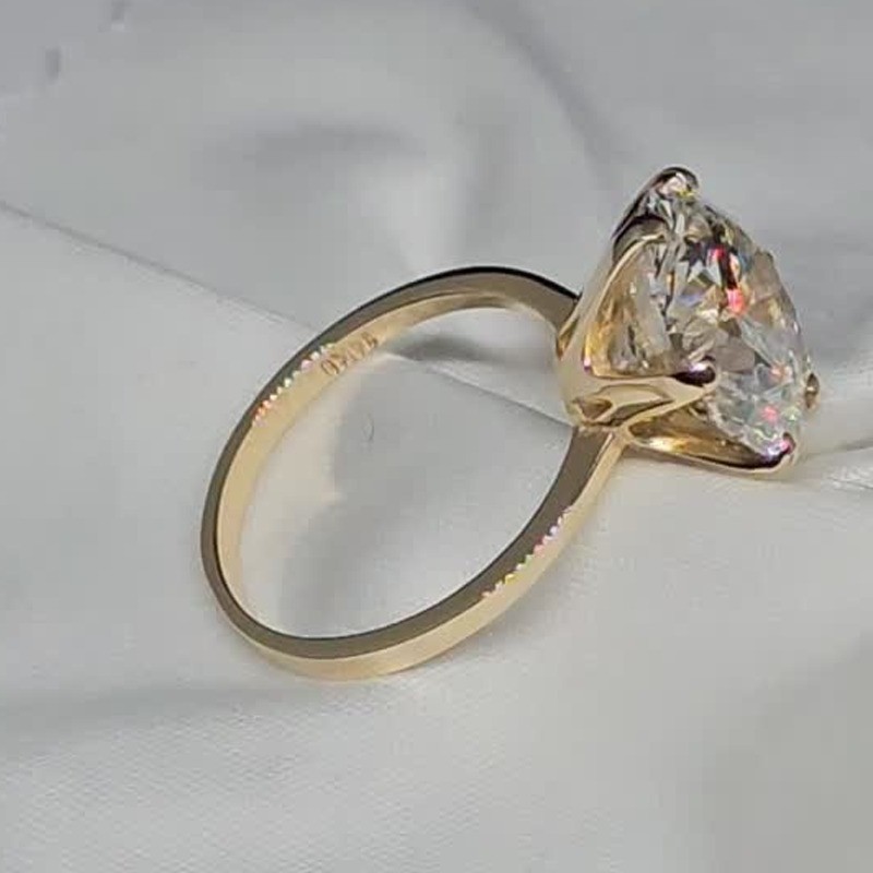 5.0 CT Round Cut Moissanite Solitaire Engagement Ring In 14K Yellow Gold Plated
