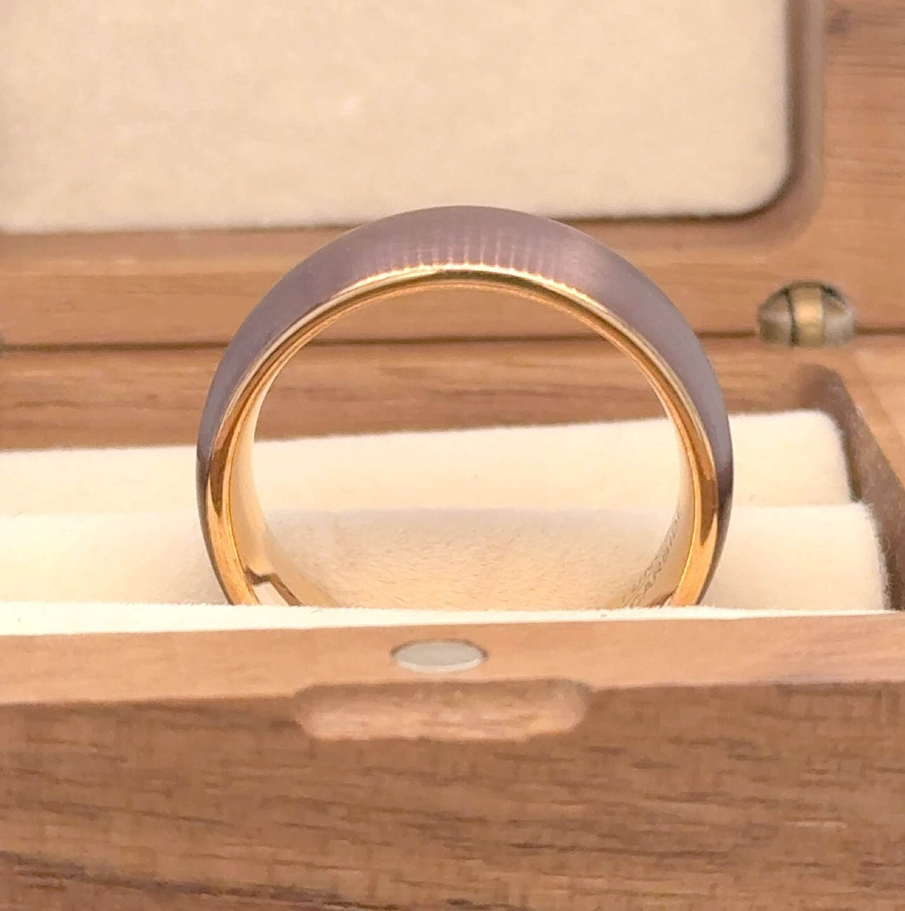 Brown & Rose Gold Tungsten Wedding Ring Elegant Thanksgiving Gift For Her