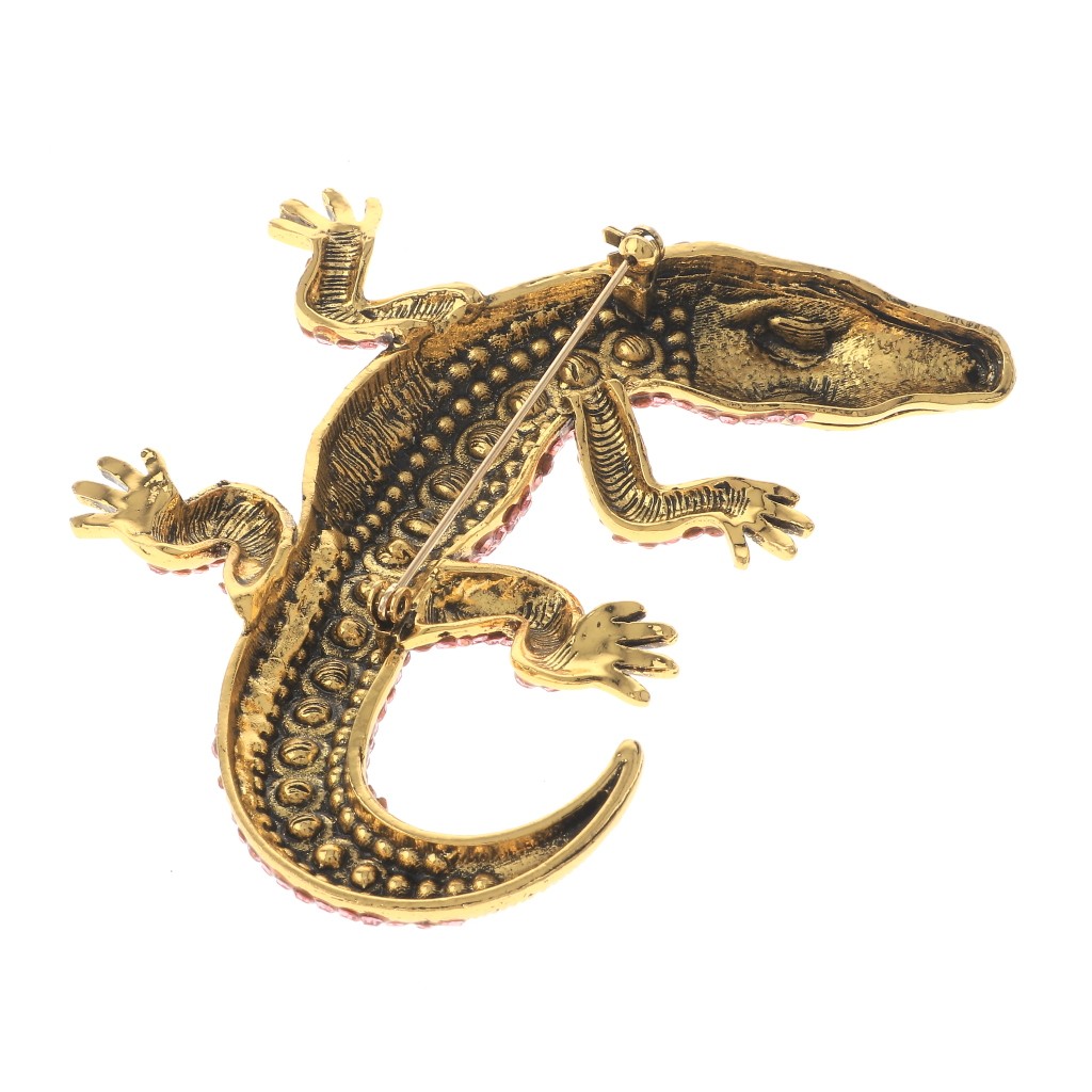 Antique Gold Tone Alloy Metal Large Alligator Rhinestone Brooch P1626-PNG