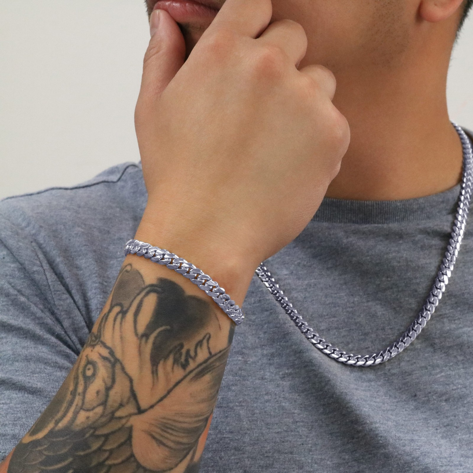 14K White Gold Solid 7mm Mens Miami Cuban Link Chain Bracelet 7.5″ 8″ 8.5″ 9″