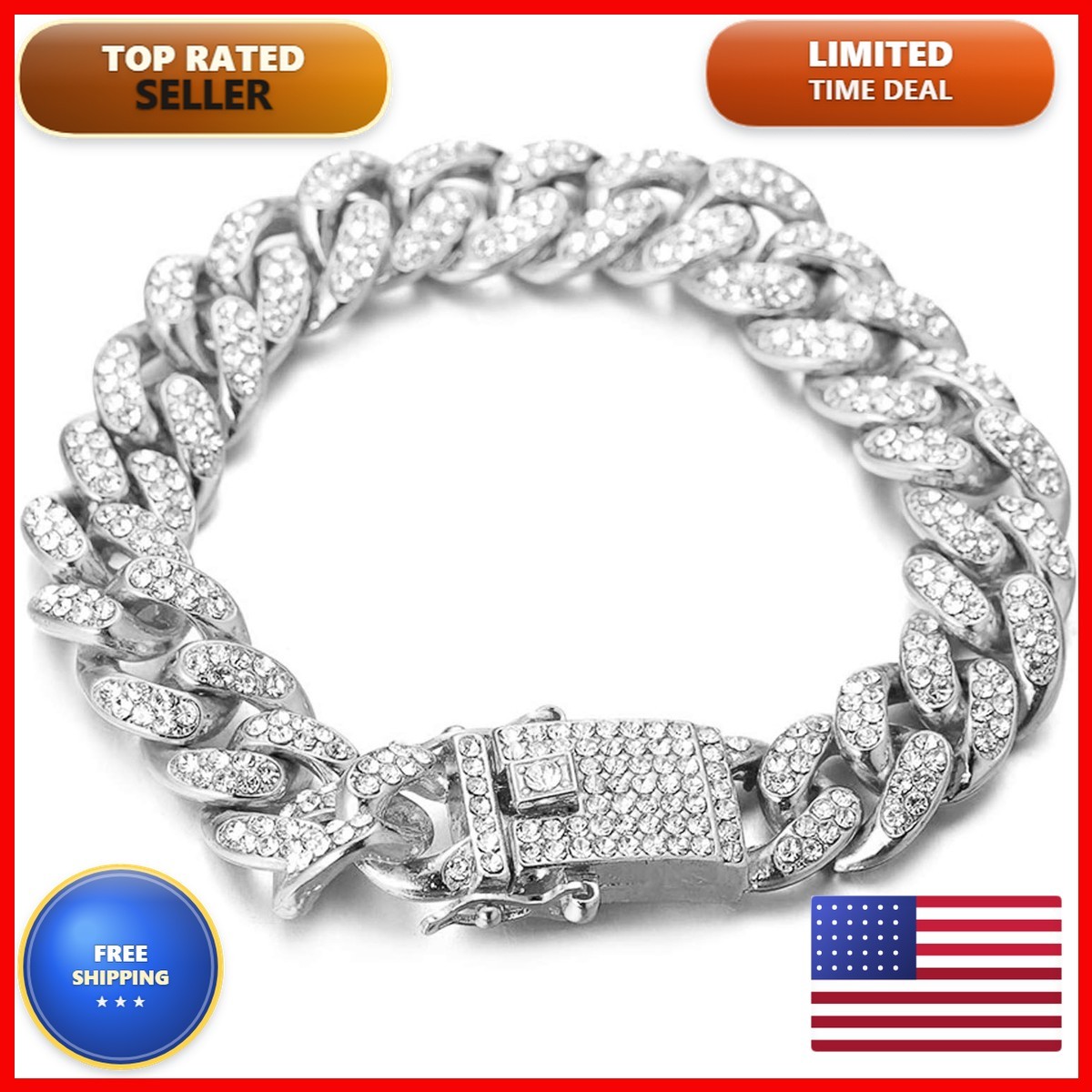 Halukakah Men’s Gold Cuban Link Chain, 13MM Iced Out Miami Style, Platinum