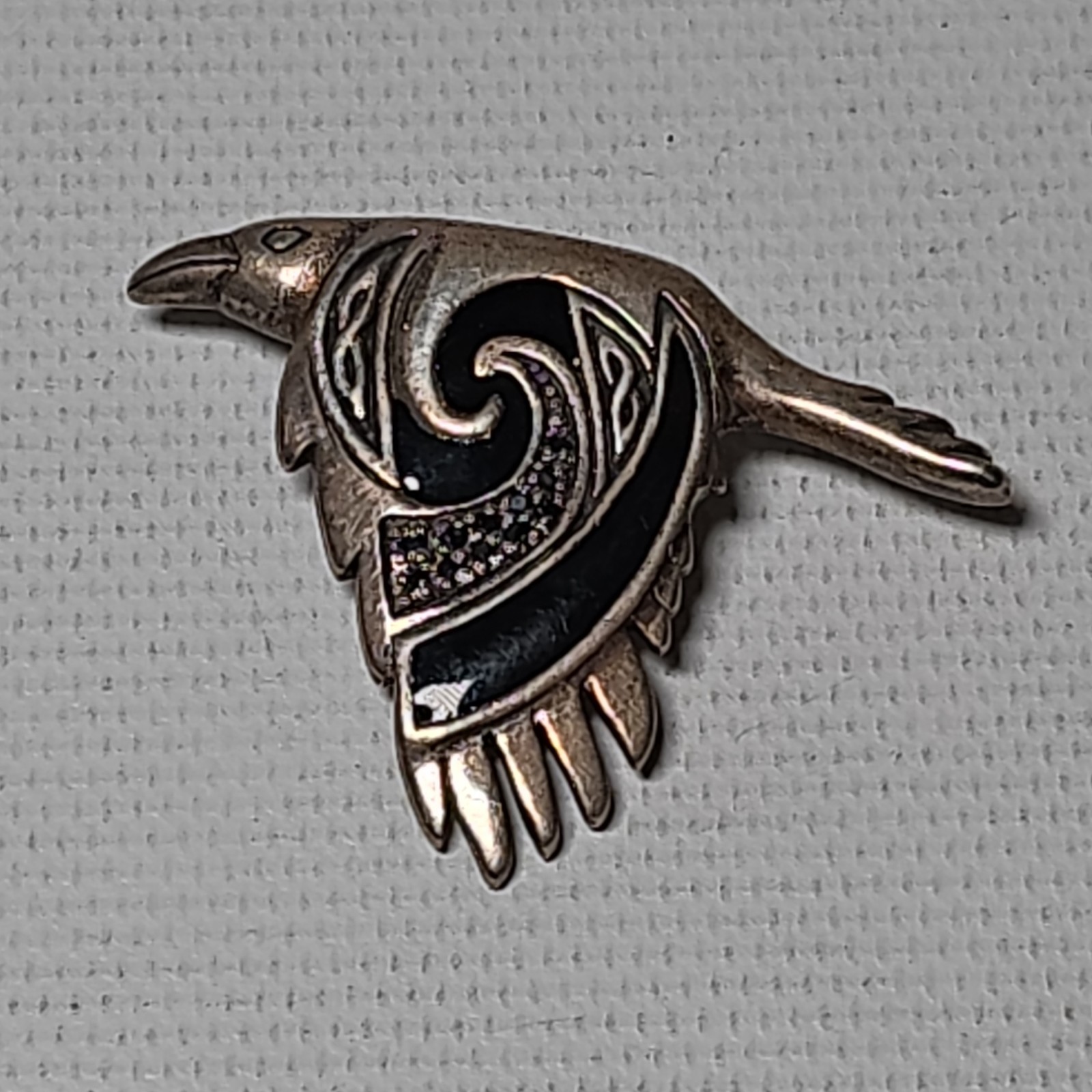 Peter Stone Co. Limited CZ, Enamel, Sterling Silver Flying Celtic Raven Pendant