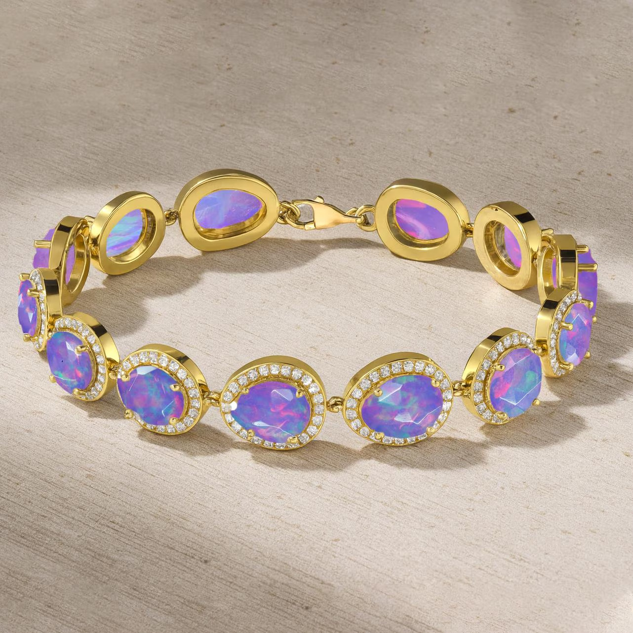 Lavender Fire Opal Faceted Unshape Stone Tennis Bracelet, AAA Opal Gemstone