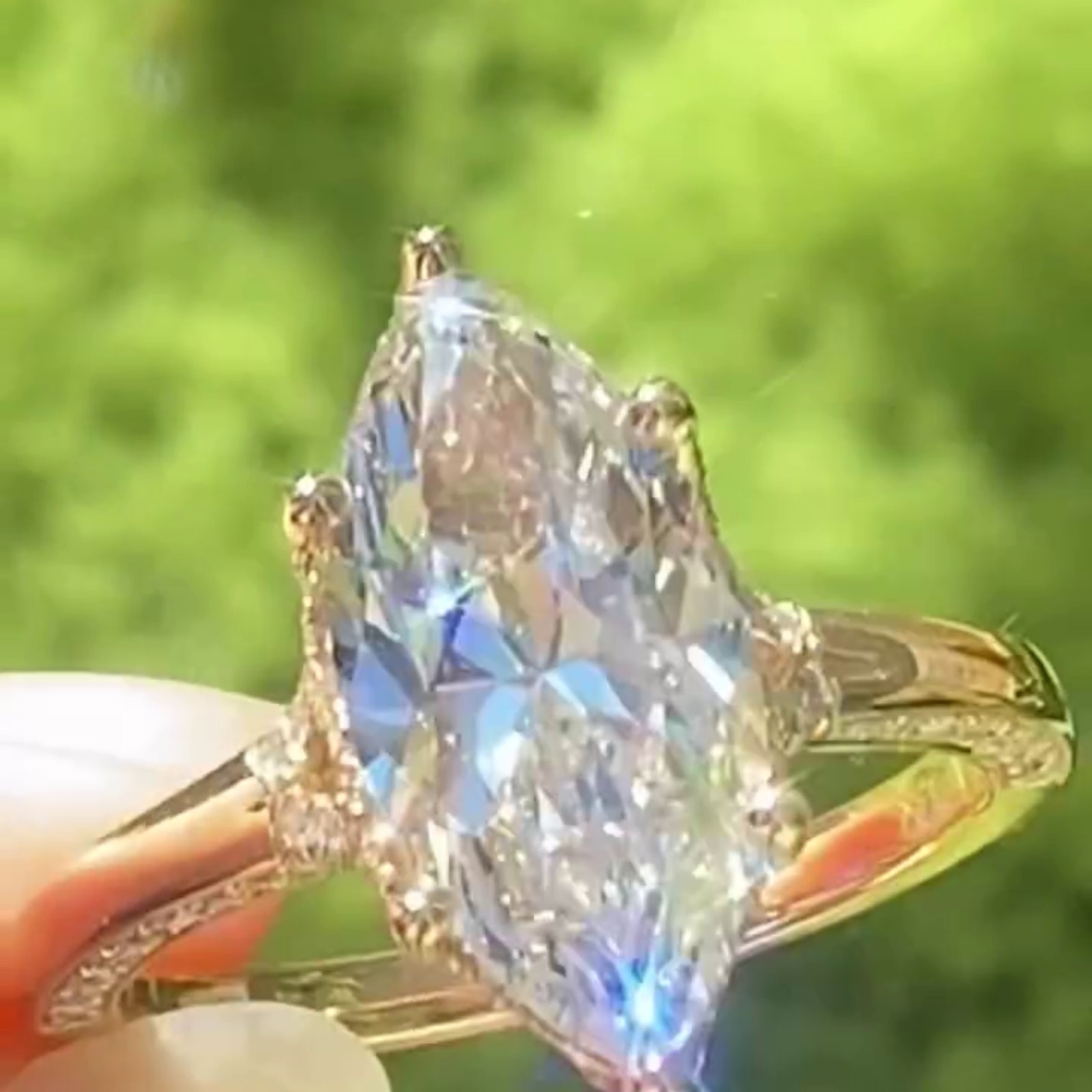 3.50CT Marquise Pave Moissanite Wedding Halo Ring 6 Prong 14K Yellow Gold Plated