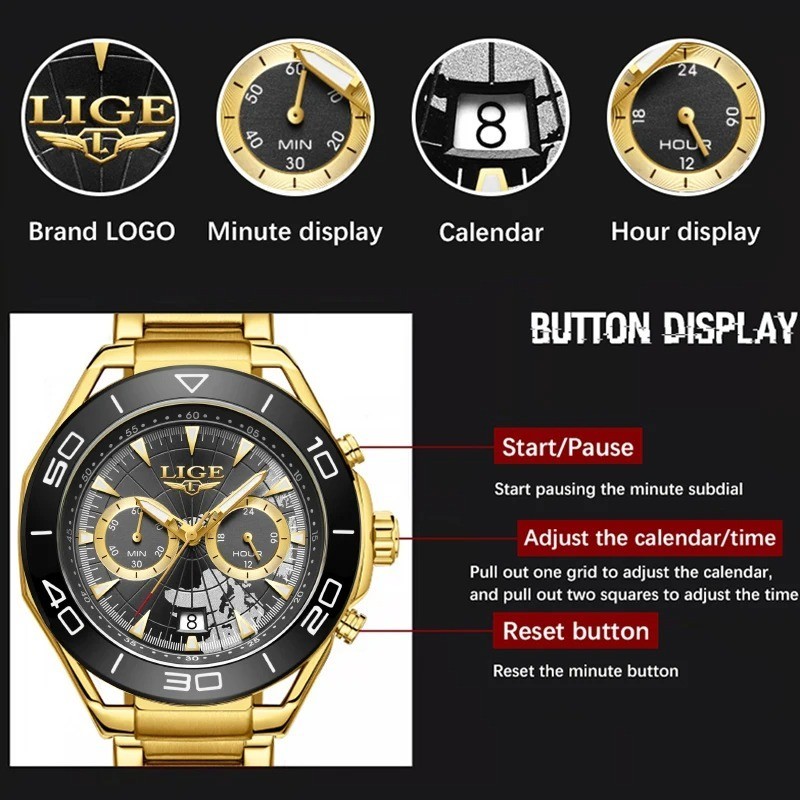 LIGE Top Brand Luxury Mens Watches Casual Business Watch Men Fashion Waterproof