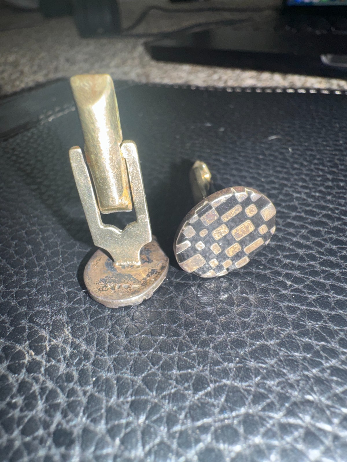 Vintage Silver-Tone Geometric Checkerboard Cufflinks