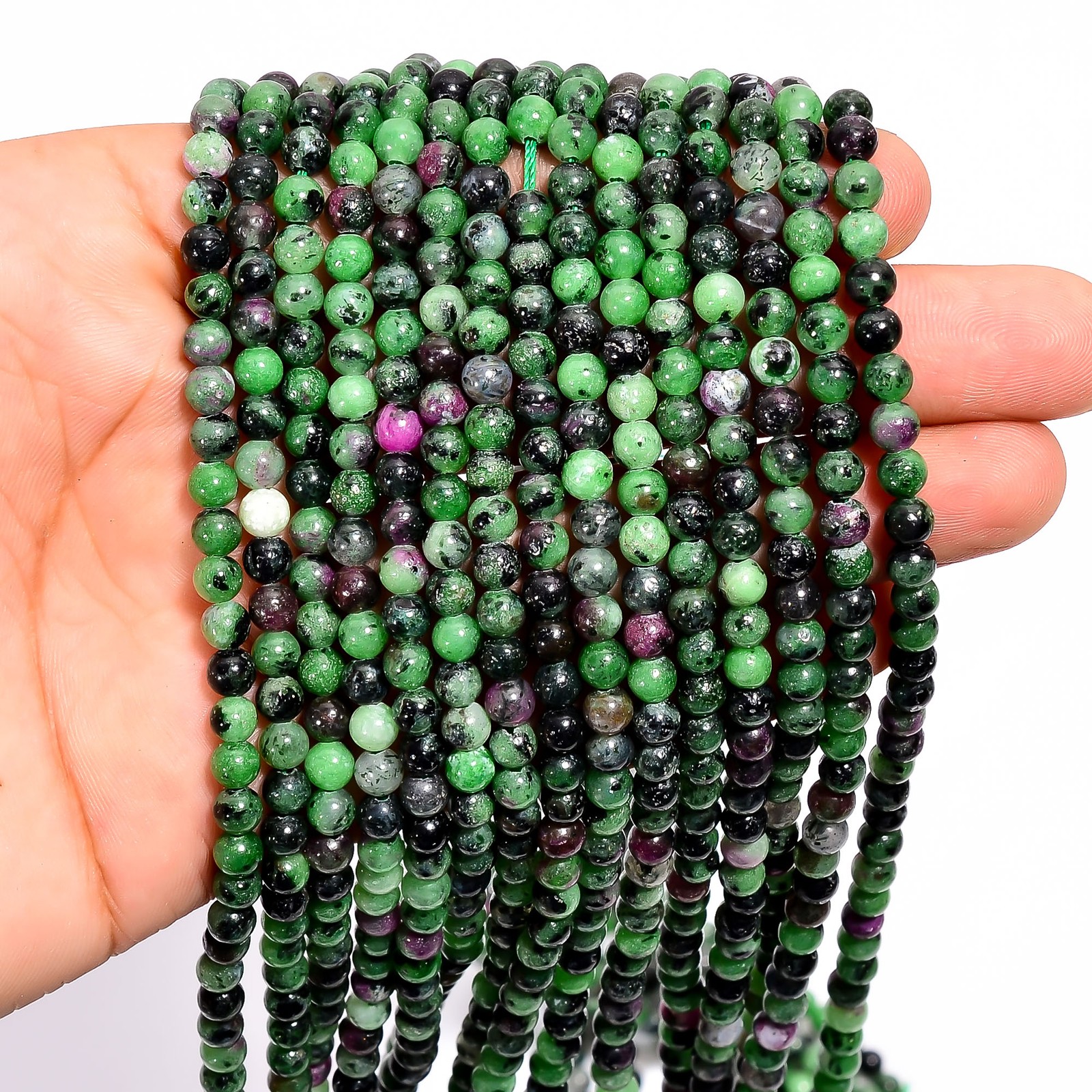 Natural Ruby Zoisite Gemstone Round Shape Smooth Beads 4X4.5 mm Strand 15″ UB627