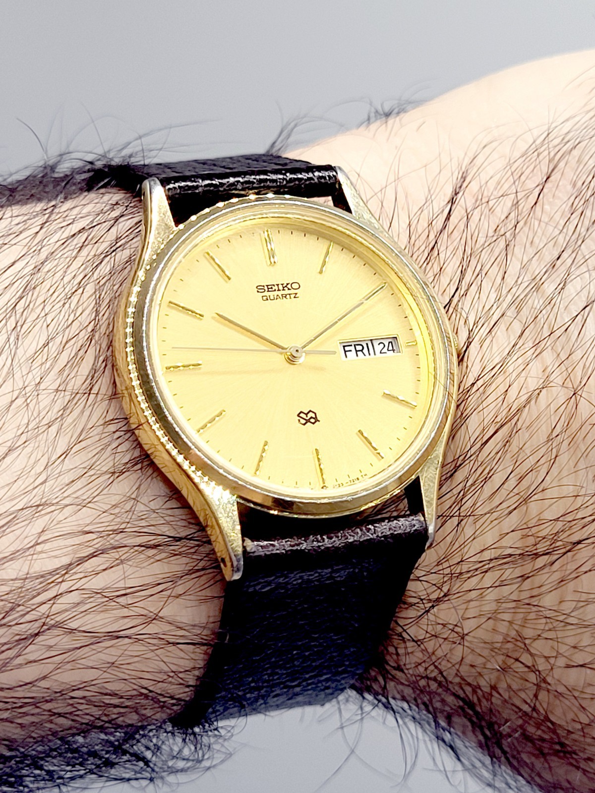[WORKS] Seiko Watch Men 34mm Day Date Gold Dial Gold Tone Round
