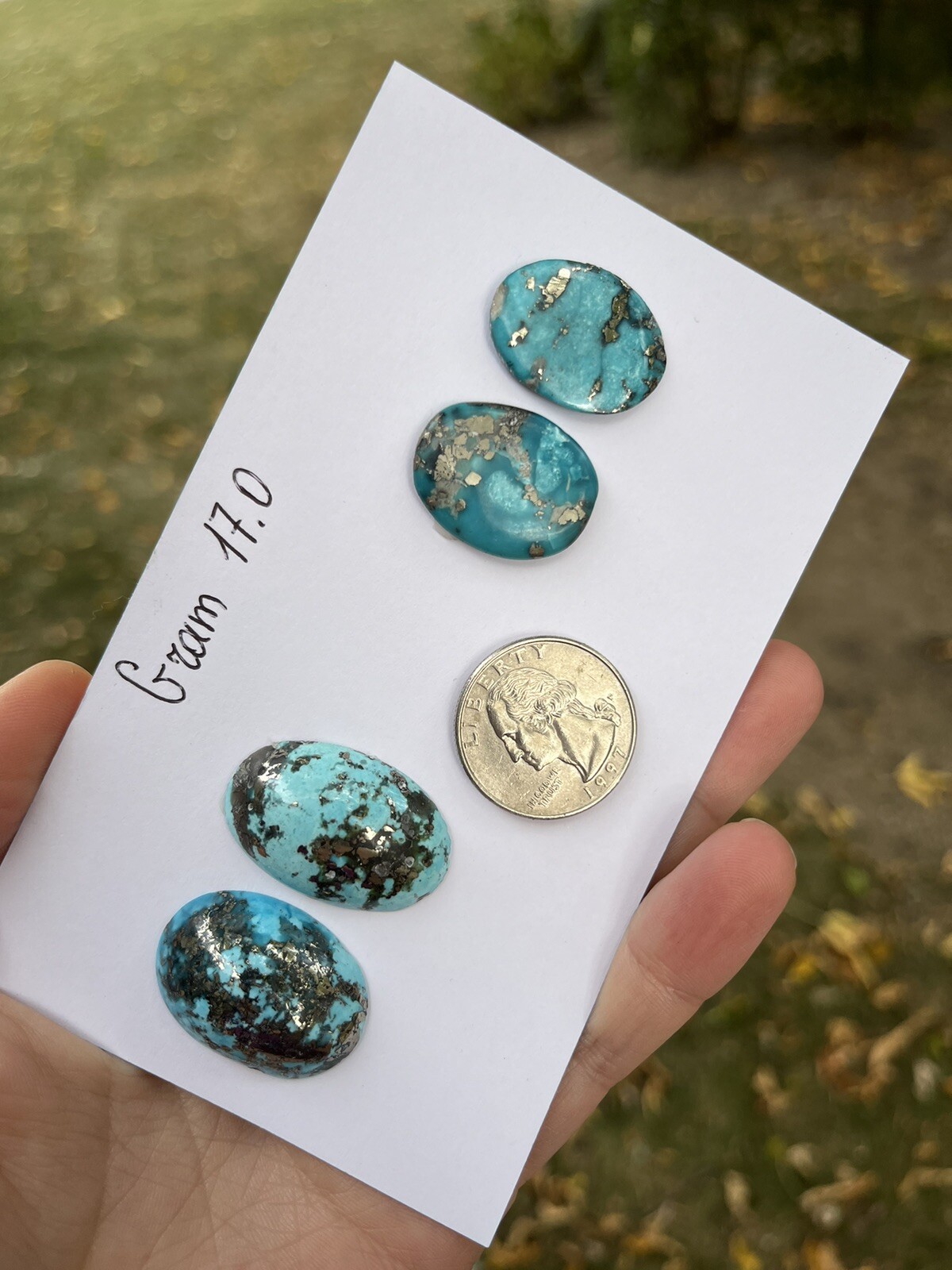 Natural Stabilized Turquoise cabochons with pyrite, lot 17.0 grams, 4 Pcs