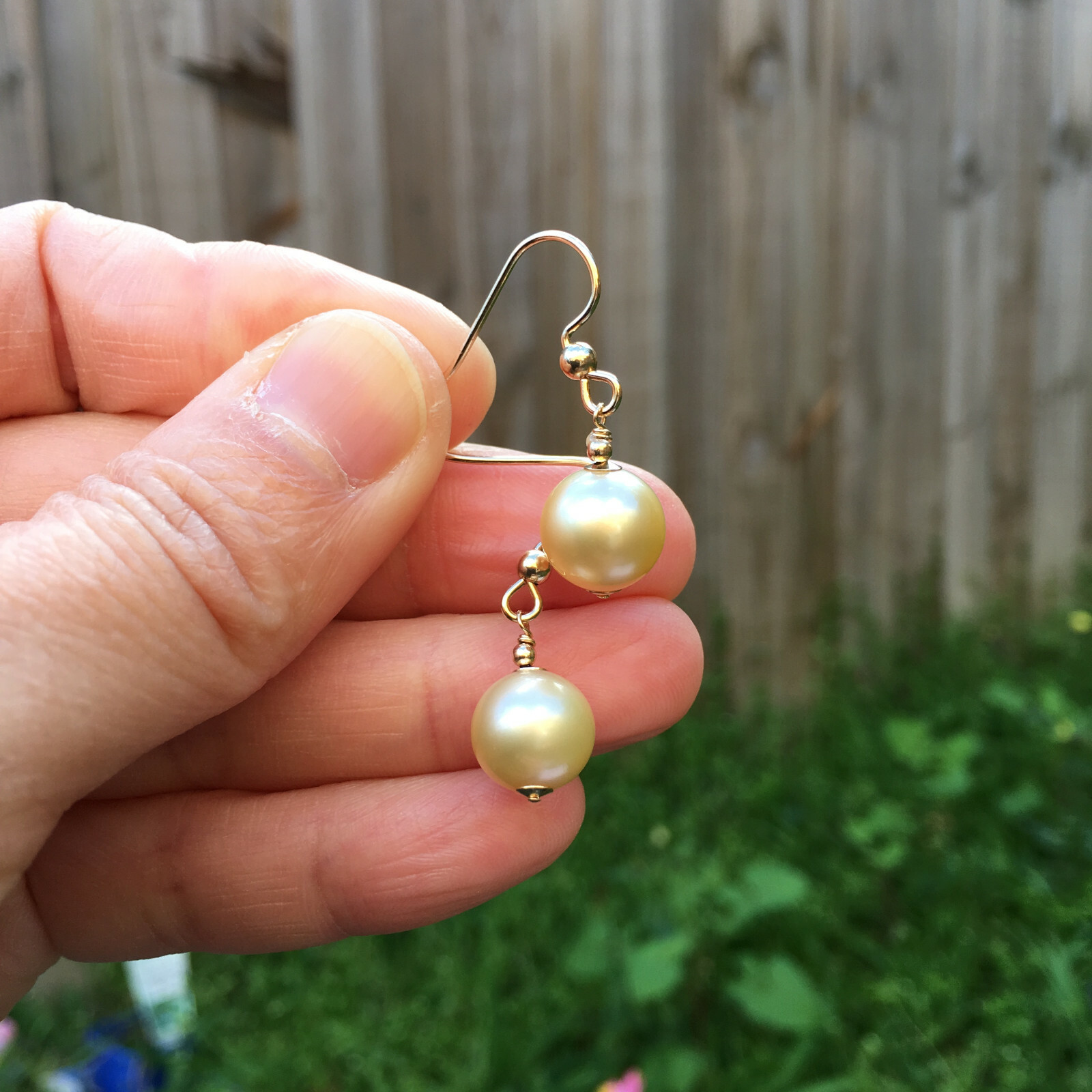9.5-10mm natural high luster Australia gold seawater Pearl 14KGF Earring 29.5mm