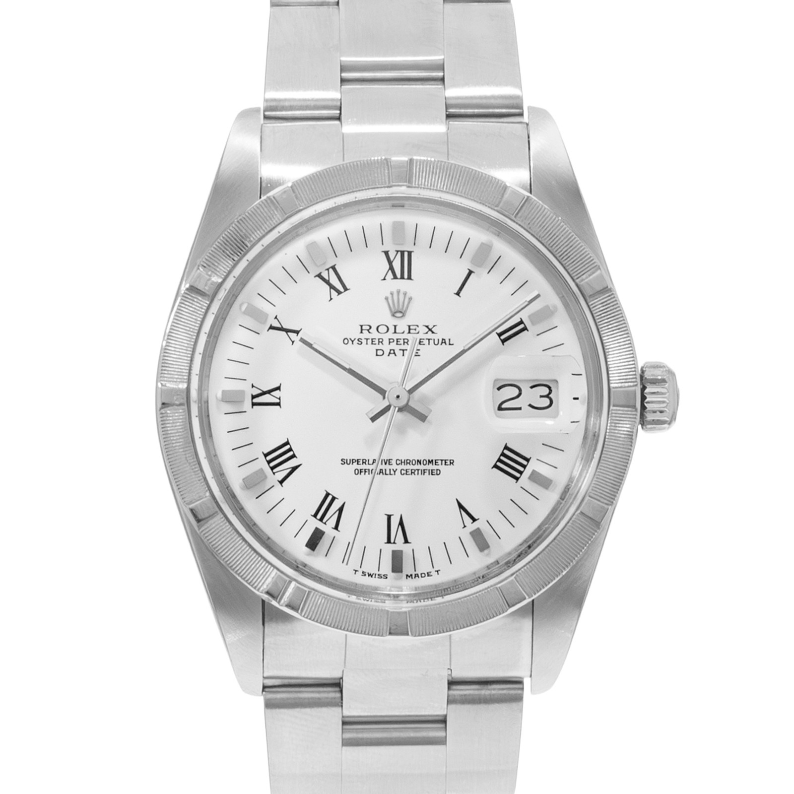 Rolex Oyster Perpetual Date 34 15010 White Roman Steel Oyster Mens Watch 1989