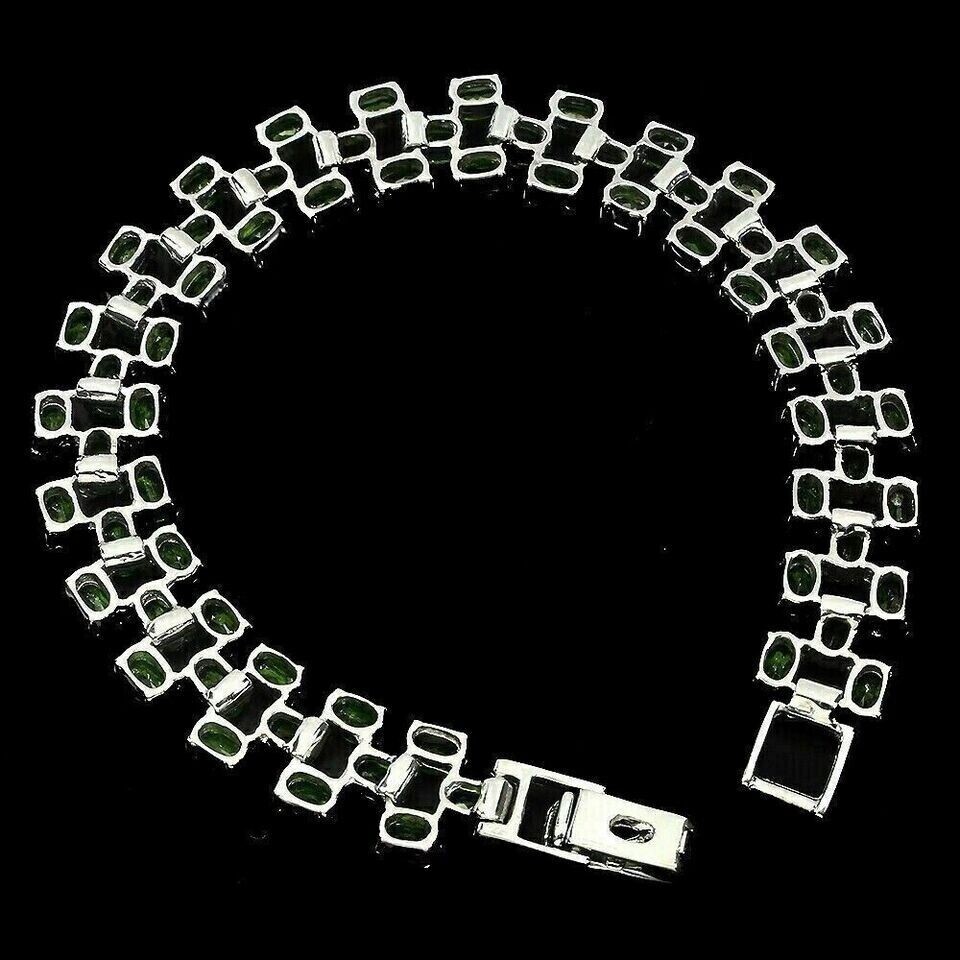 Silver Bracelet Chrome Diopside Natural Green Gems Solid Sterling 7 1/2 Inch