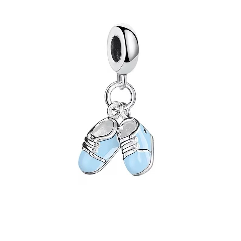 Baby Boy Blue Shoes Charm 92.5 Sterling Silver Pendant Bracelet New Jewelry