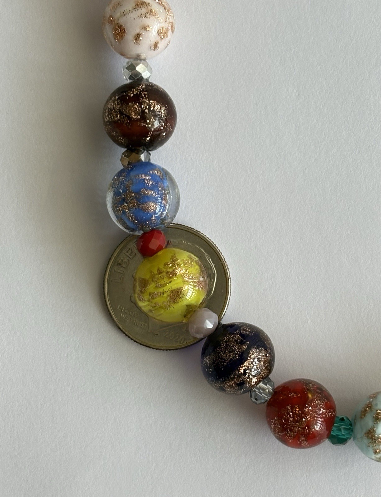 Vintage Murano Glass Bead Bracelet 7”- 8.25in Adjustable Multi Color Glass Beads