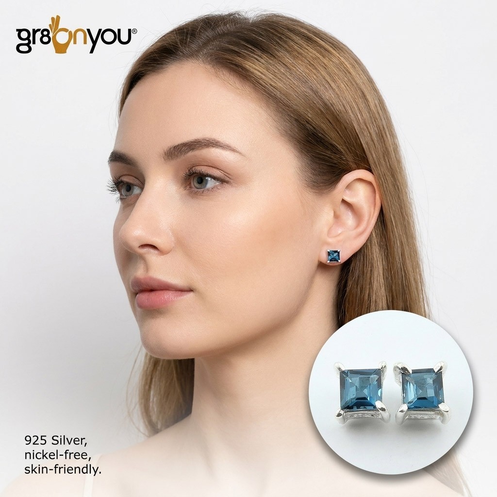 gr8onyou Authentic Silver Earrings with Genuine LONDON BLUE TOPAZ | Fashion