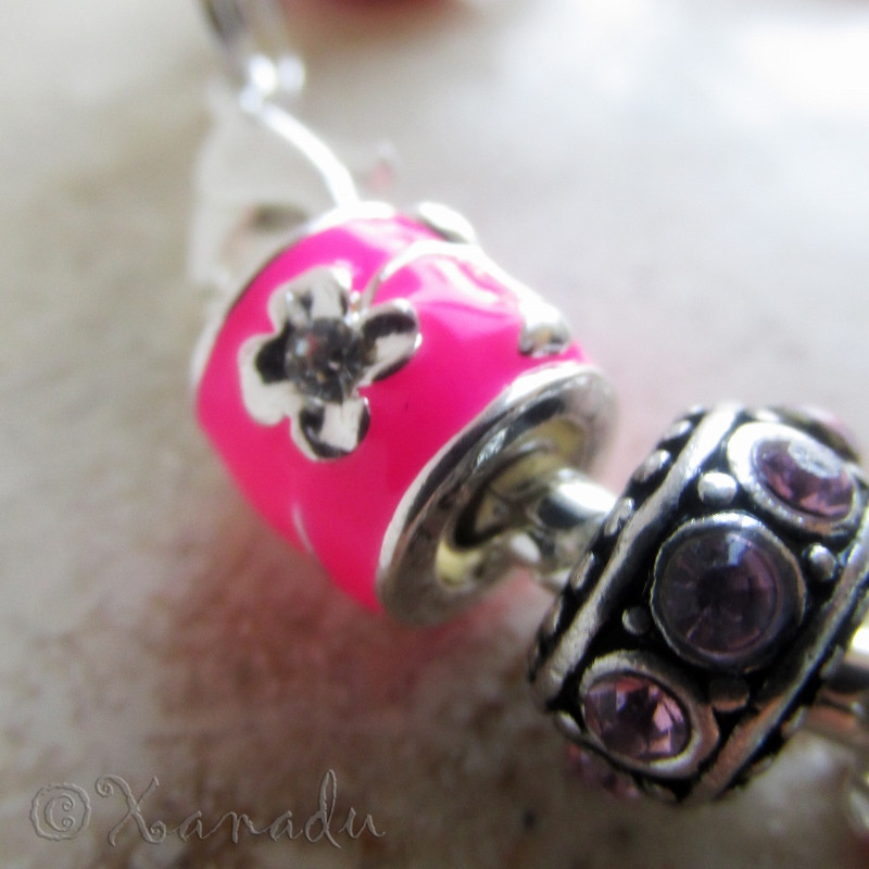 Pink Flower Garden European Charm Bracelet With Pink And Fuchsia Floral Beads
