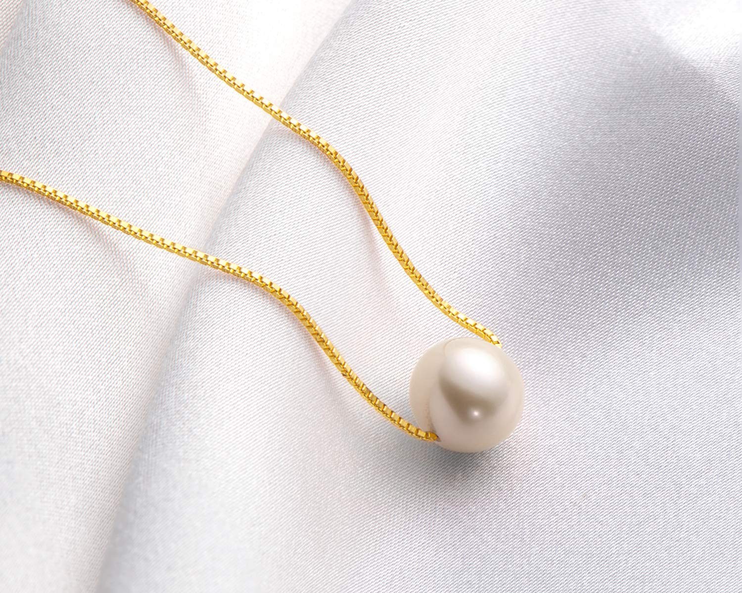 Floating Freshwater Pearl Pendant Necklace for Women – Sterling Silver 18″ Chain
