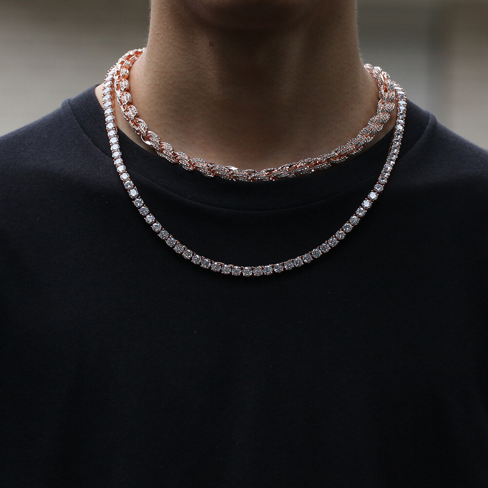 9mm White Gold Plated Iced Out CZ Rope Chain Bracelet Necklace Hip Hop Jewelry