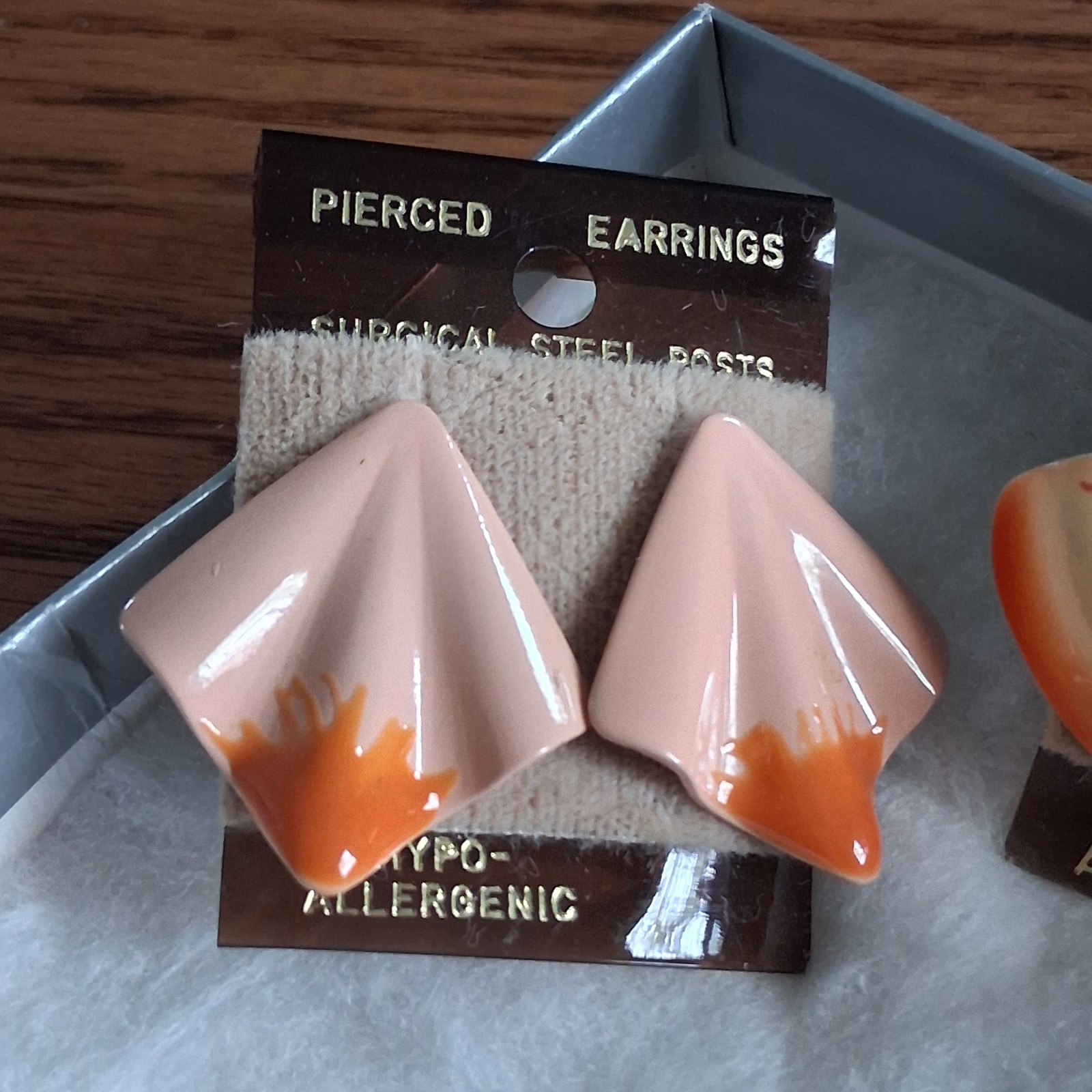 Vintage 1970s Enamel Statement Earring Set & Necklace Pink/Yellow/Orange