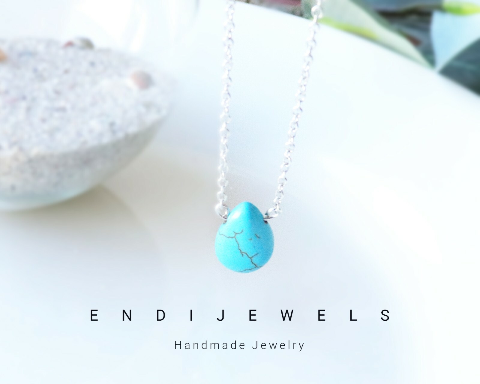 Simple Tiny Teardrop Turquoise Pendant Necklace for Women, Minimalist Jewelry