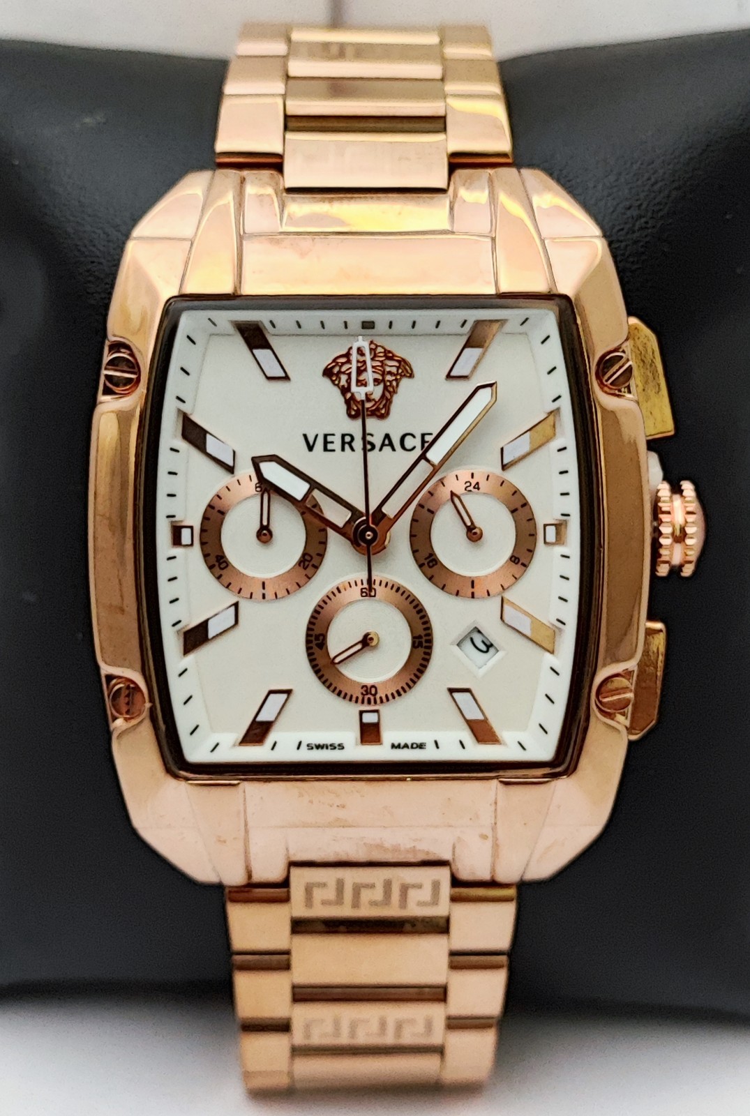 Working Versace Chronograph White Dial with Date Men’s Wristwatch Steel Band