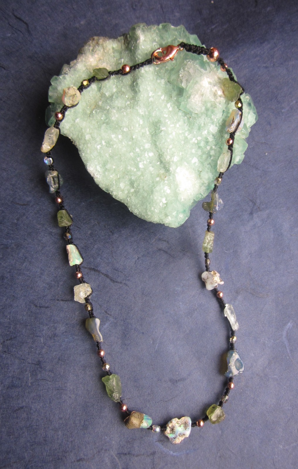 Necklace Black Ethiopian Fire Welo Opal Apatite Aquamarine Copper Raw Heals GIFT