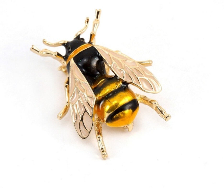 FLYING YELLOW & BLACK ENAMEL BUMBLE BEE INSECT BUG BROOCH PIN~AWARENESS RIBBON