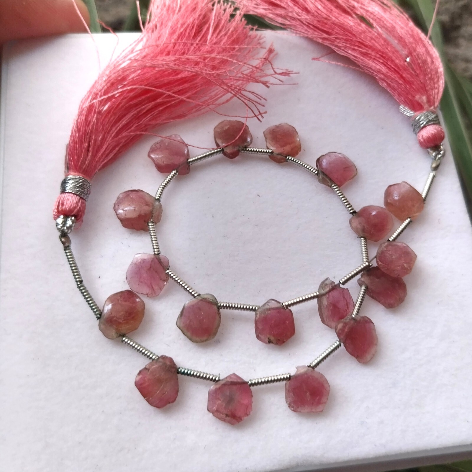 24 Ct 6×8-7×8.5 MM Natural Pink Color Tourmaline Smooth Slice 8 Inch Necklace