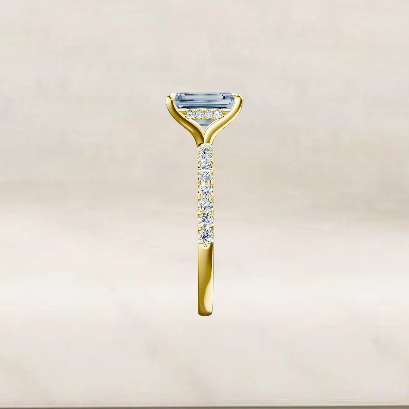 Lab Grown Fancy Intense Blue Diamond Women Ring Emerald 3.25 CT 14K Yellow Gold