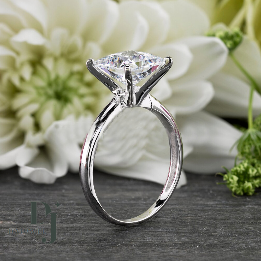 Moissanite Solitaire Engagement Ring Solid 14K White Gold 2 CT Princess Cut VVS1