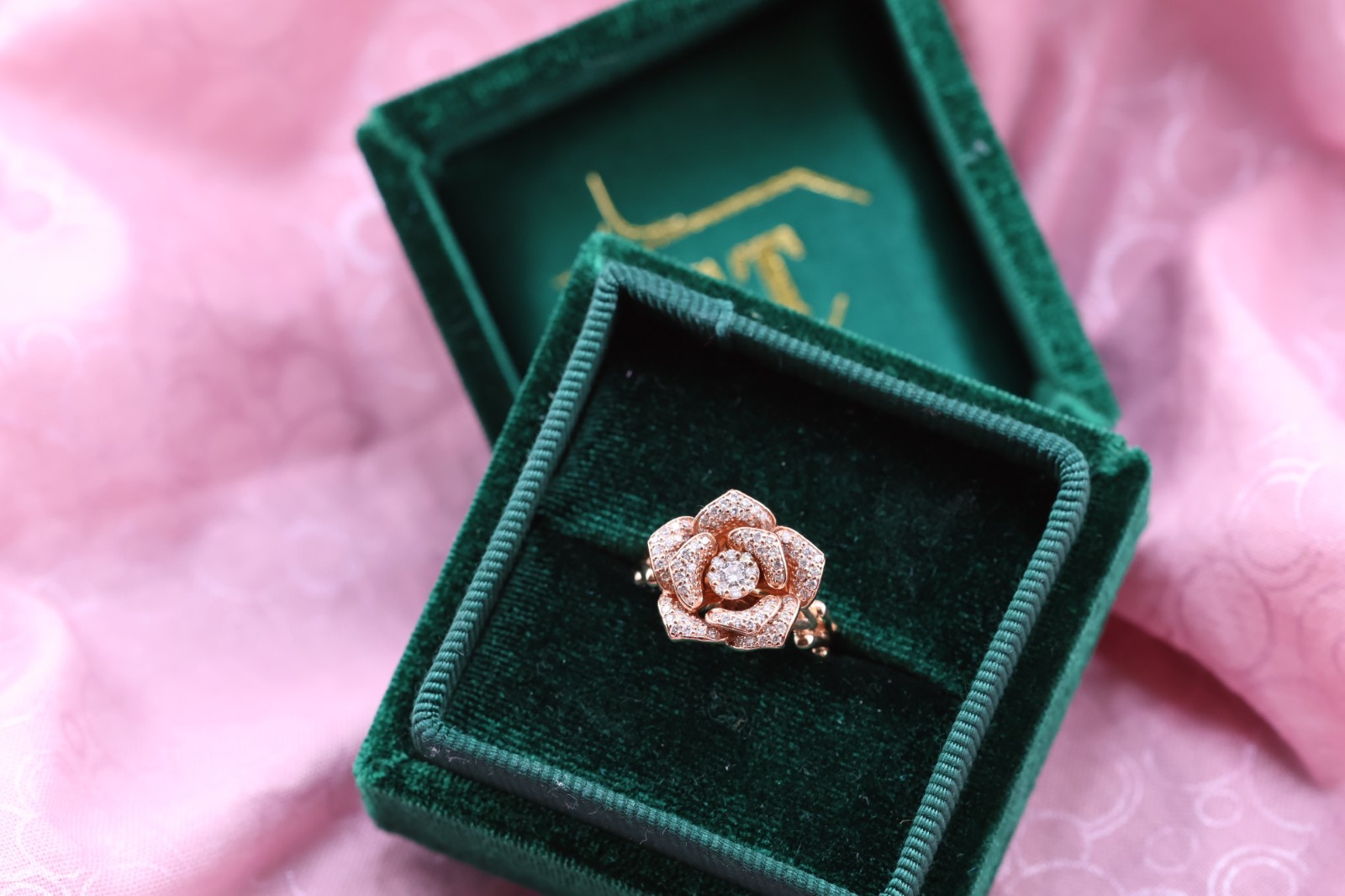 14k Rose Gold Pave Natural Diamond Rose Flower Fidget/Spinner Ring
