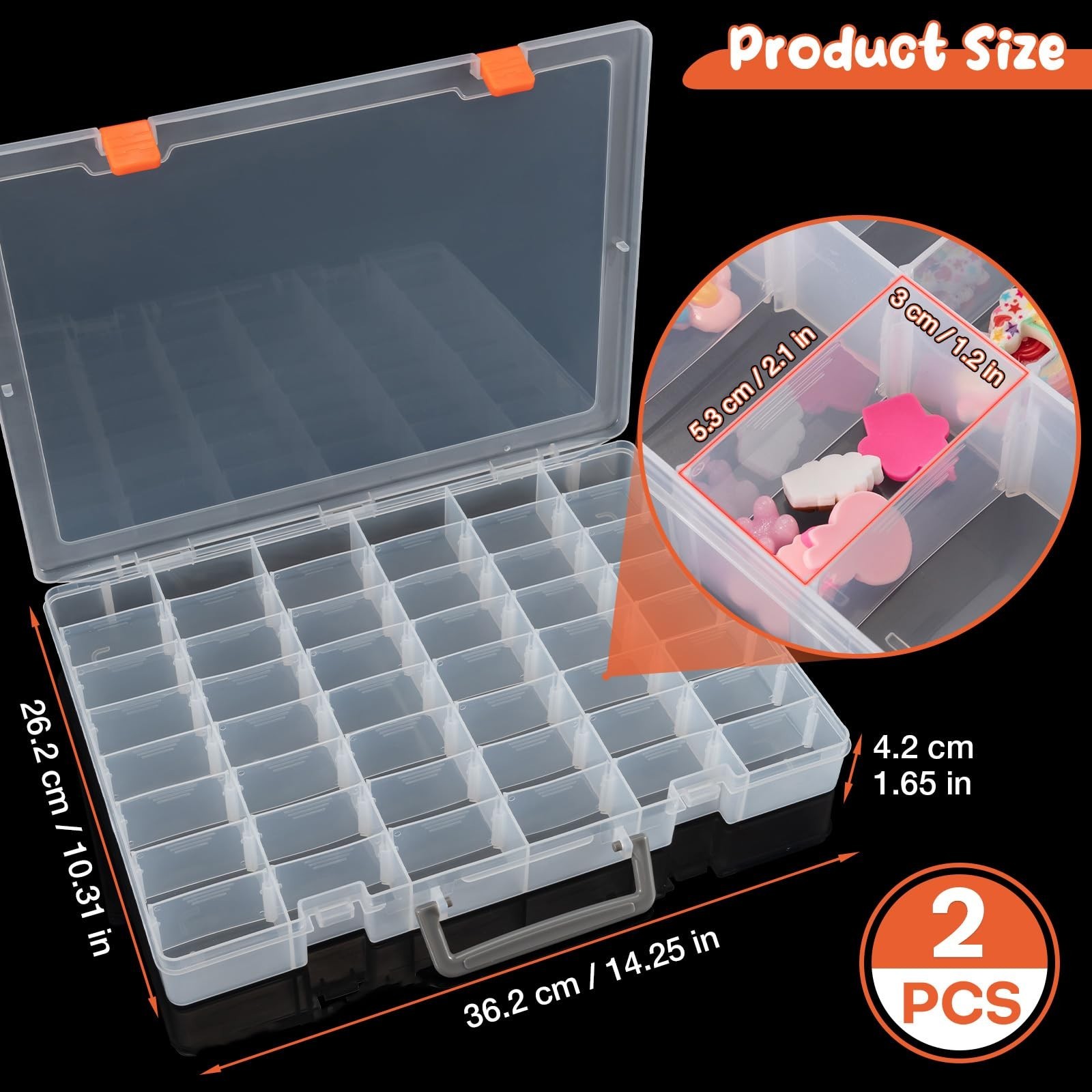 2 Packs Large 48 Grids Clear Plastic Organizer Boxes with Dividers | Adjustab…
