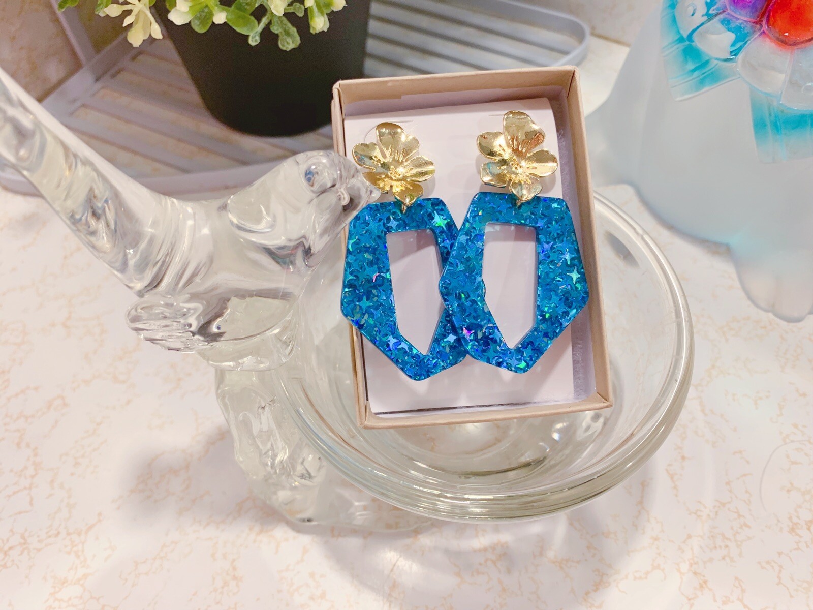 Handmade Multi Choose Shell Resin Earrings With Gold Plated Post