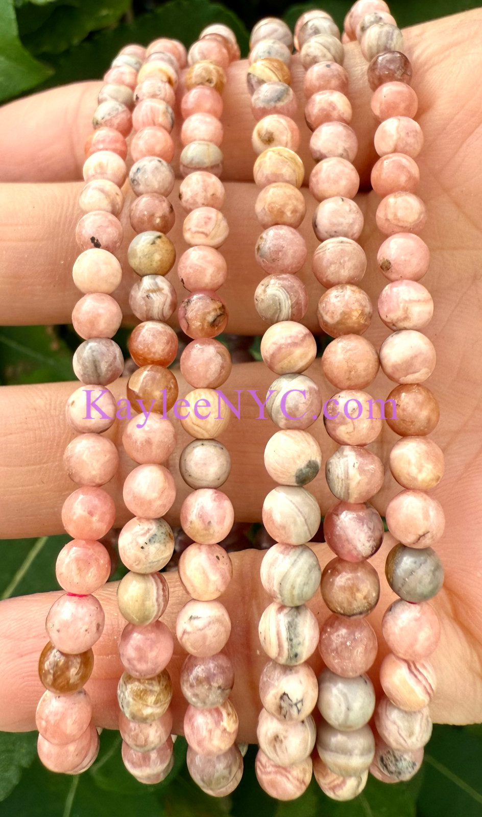 Wholesale 6 Pcs Natural Rhodochrosite 4-4.5mm 7.5” Healing Stretch Bracelet