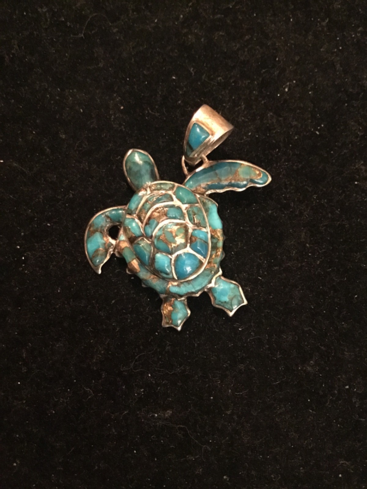 925 Sterling Silver Turquoise Turtle Pendant Philippines Sea Life Charm 6 Grams