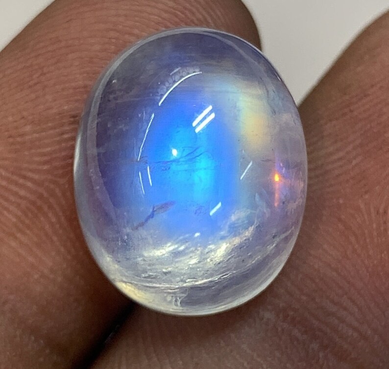 AAAAAA Natural Rainbow Moonstone Multi Blue Fire Oval Shape Cabochon Size13X16MM