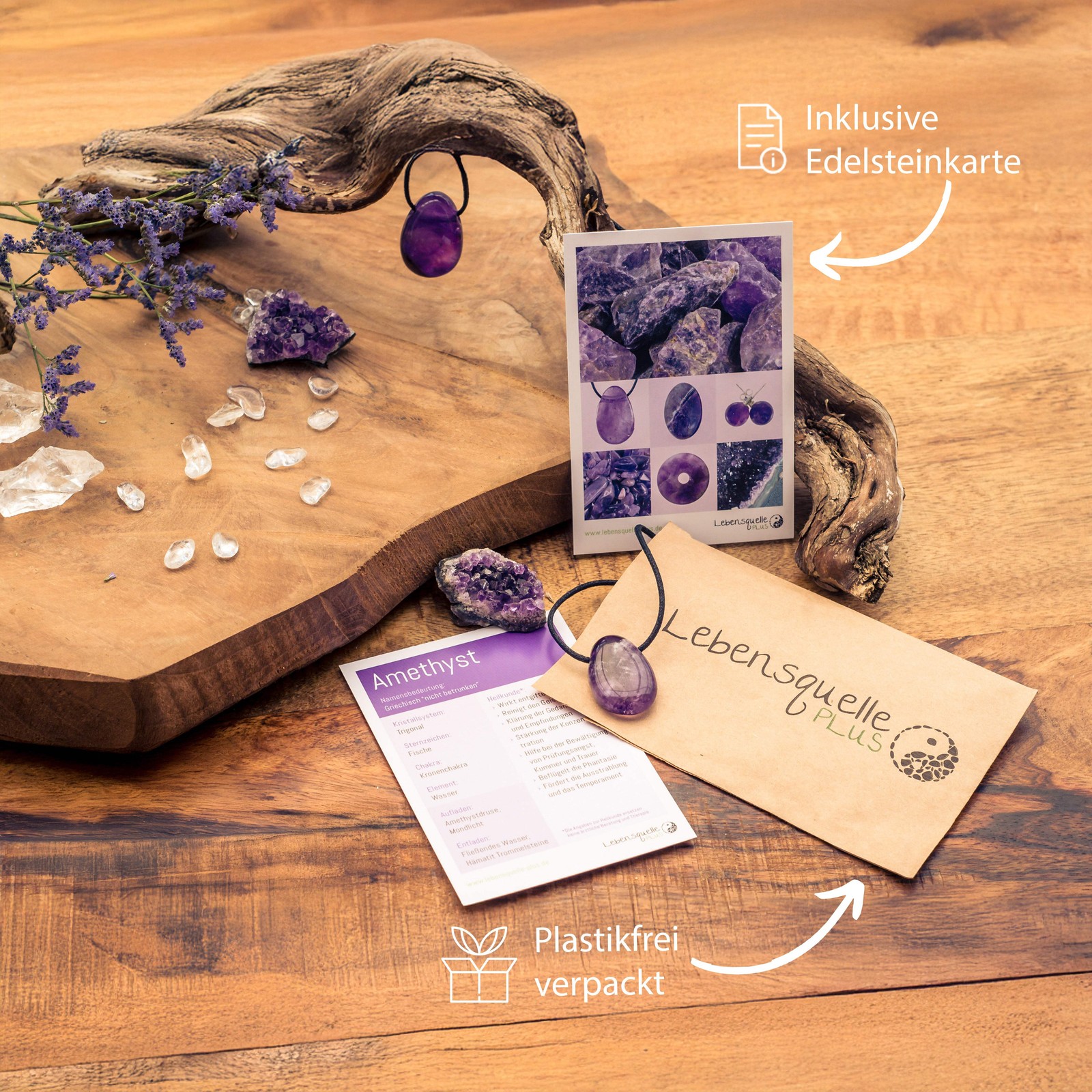 Amethyst Drop Pendant with Cotton Band Drilled | Gemstone Jewellery
