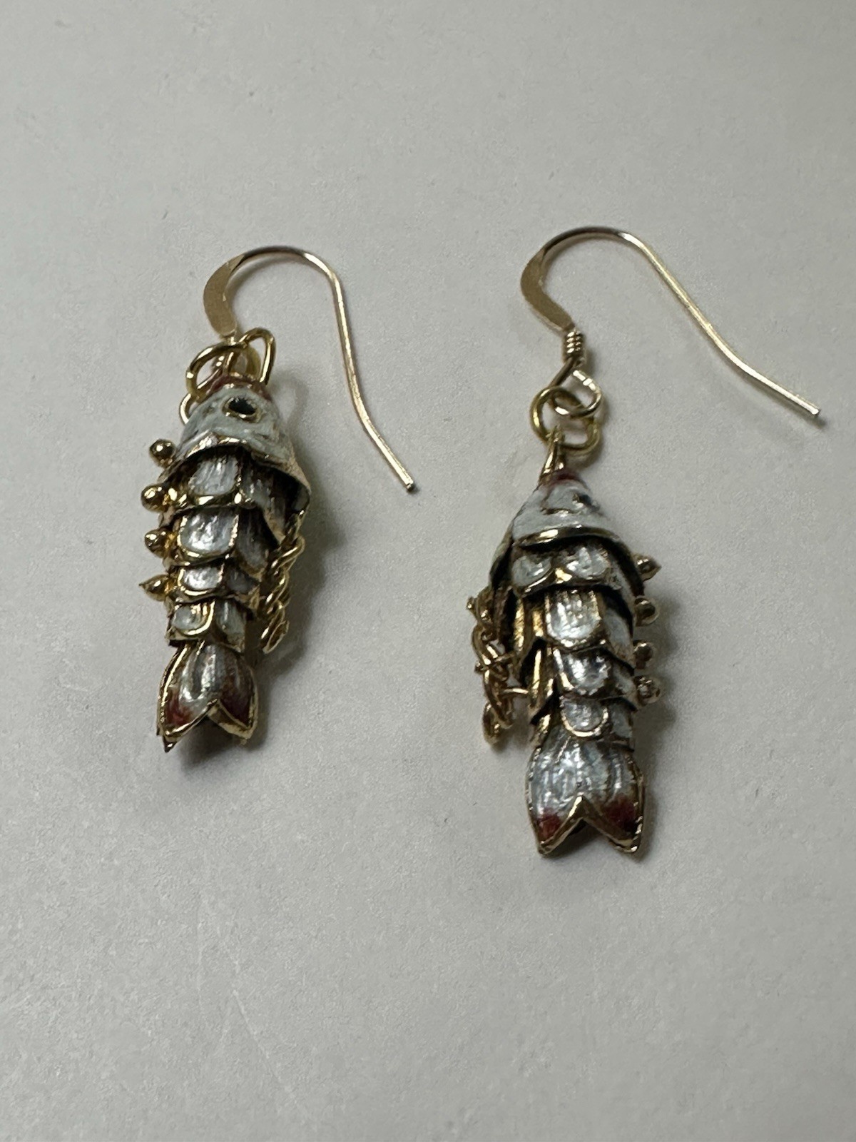 Cloisonné Enamel Articulated Koi Fish Dangle/Drop Earrings White NEW