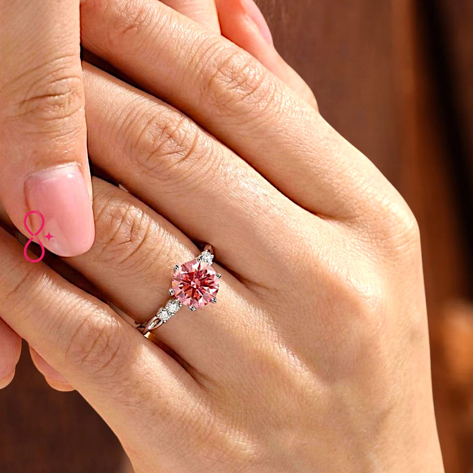 Fancy Vivid Pink Lab Created Round Cut Diamond Ring 2.10 Ct 950 Platinum E VVS2