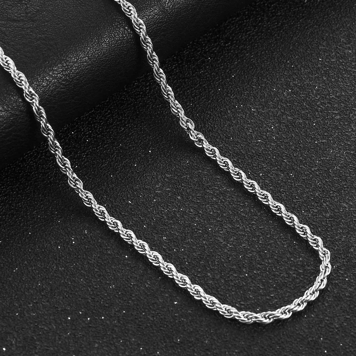 Men’s Stainless Steel Punk Twist Rope Chain Necklace for Women Silver Color Neck