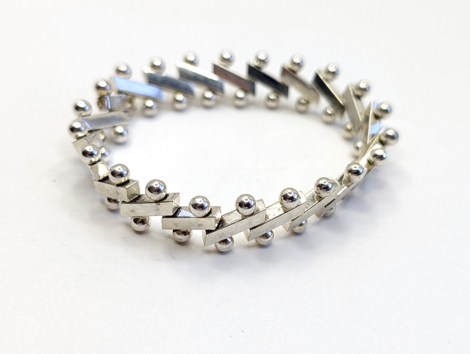 OOAK Vtg Sterling Silver Modernist DNA Articulated Chain Bracelet – 7 1/4″, 34g