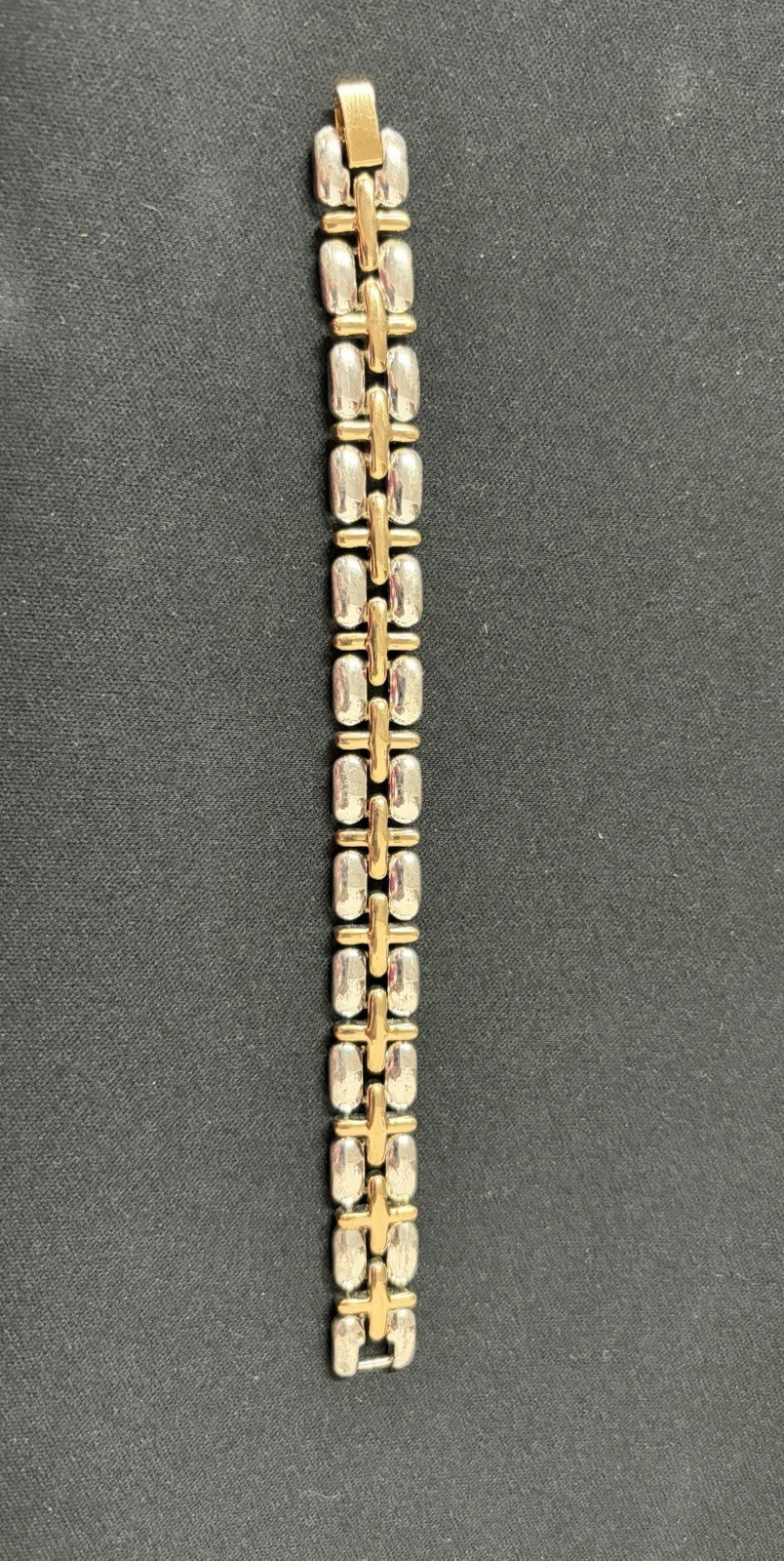 Vintage Liz Claiborne Two Tone Gold Silver Link Bracelet Geometric Signed 7”
