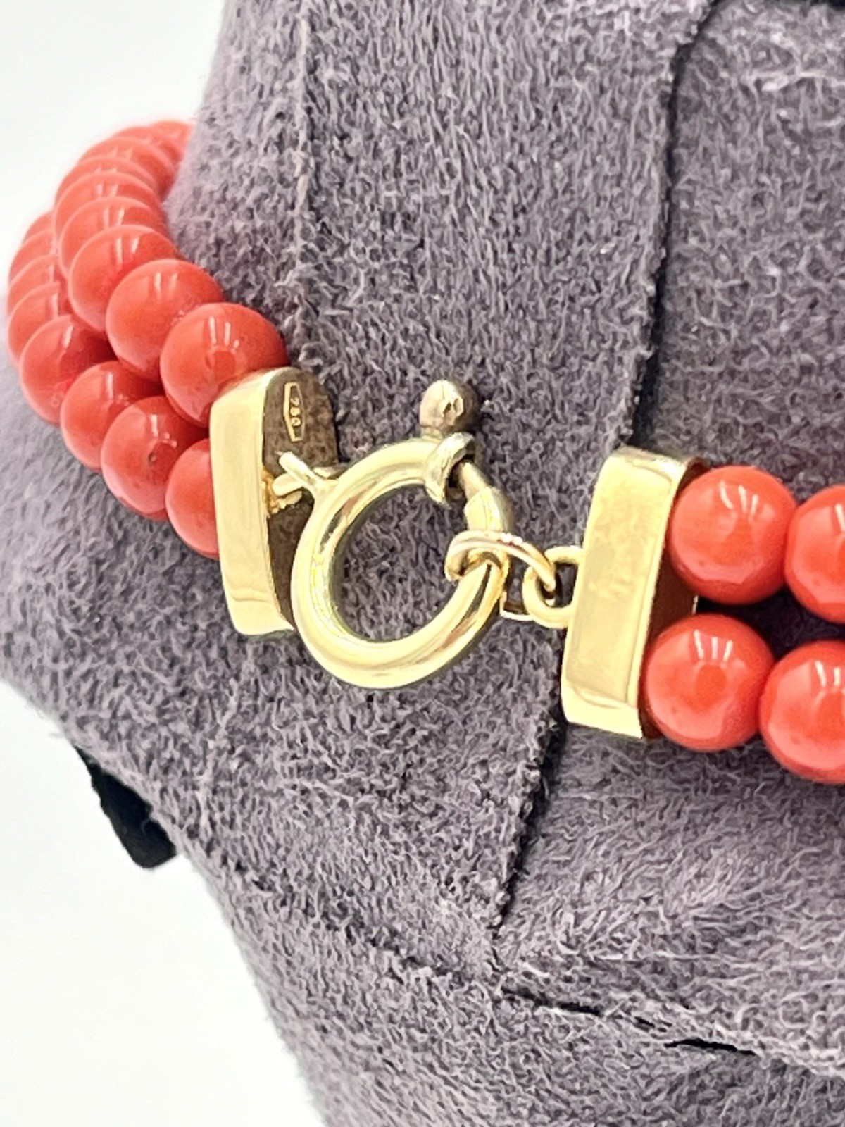 Mediterranean Red Coral Necklace 2 Strands 5mm 18kt Gold Handmade Made In Italy
