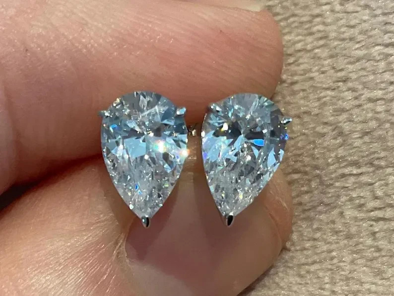 GH/I1-I3 Natural Diamond Anniversary Studs Earrings 14K White Gold Pear Cut 3Ct