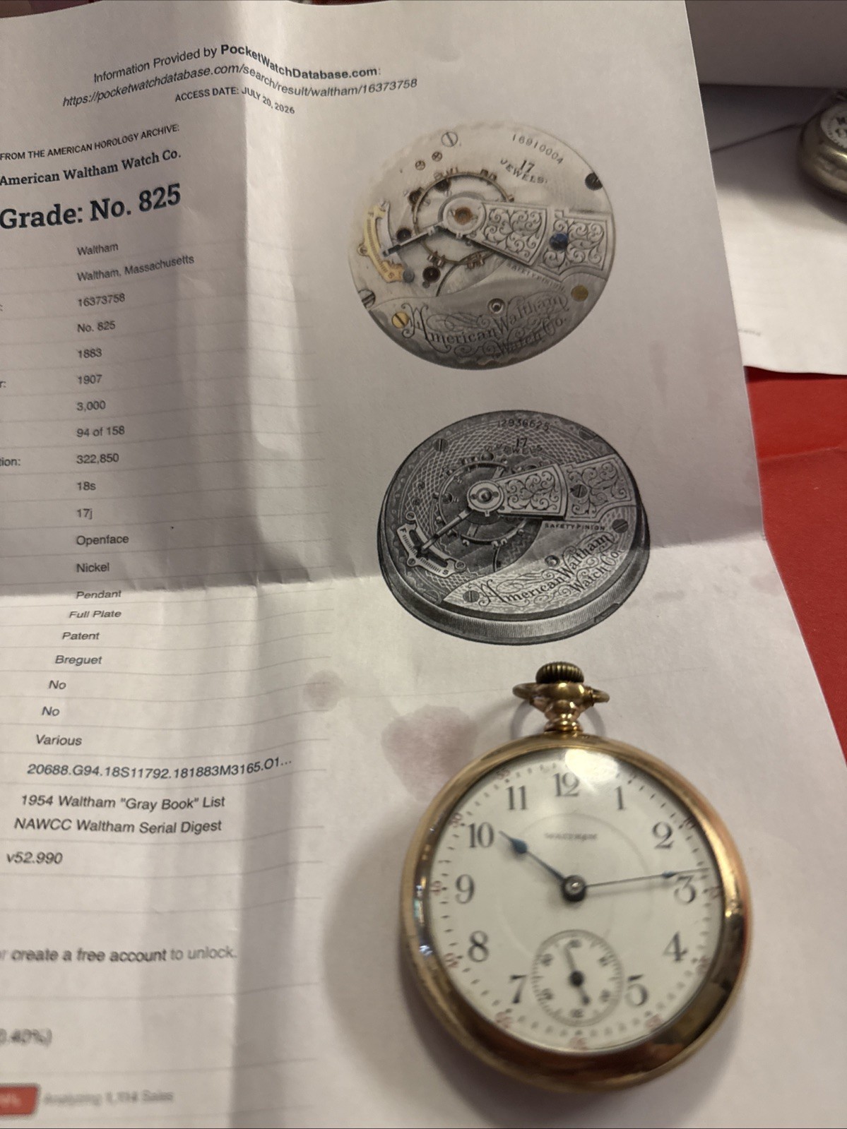 1907 Waltham Grade825 Sz.18s 17 Jewels Star Scepter Case Working