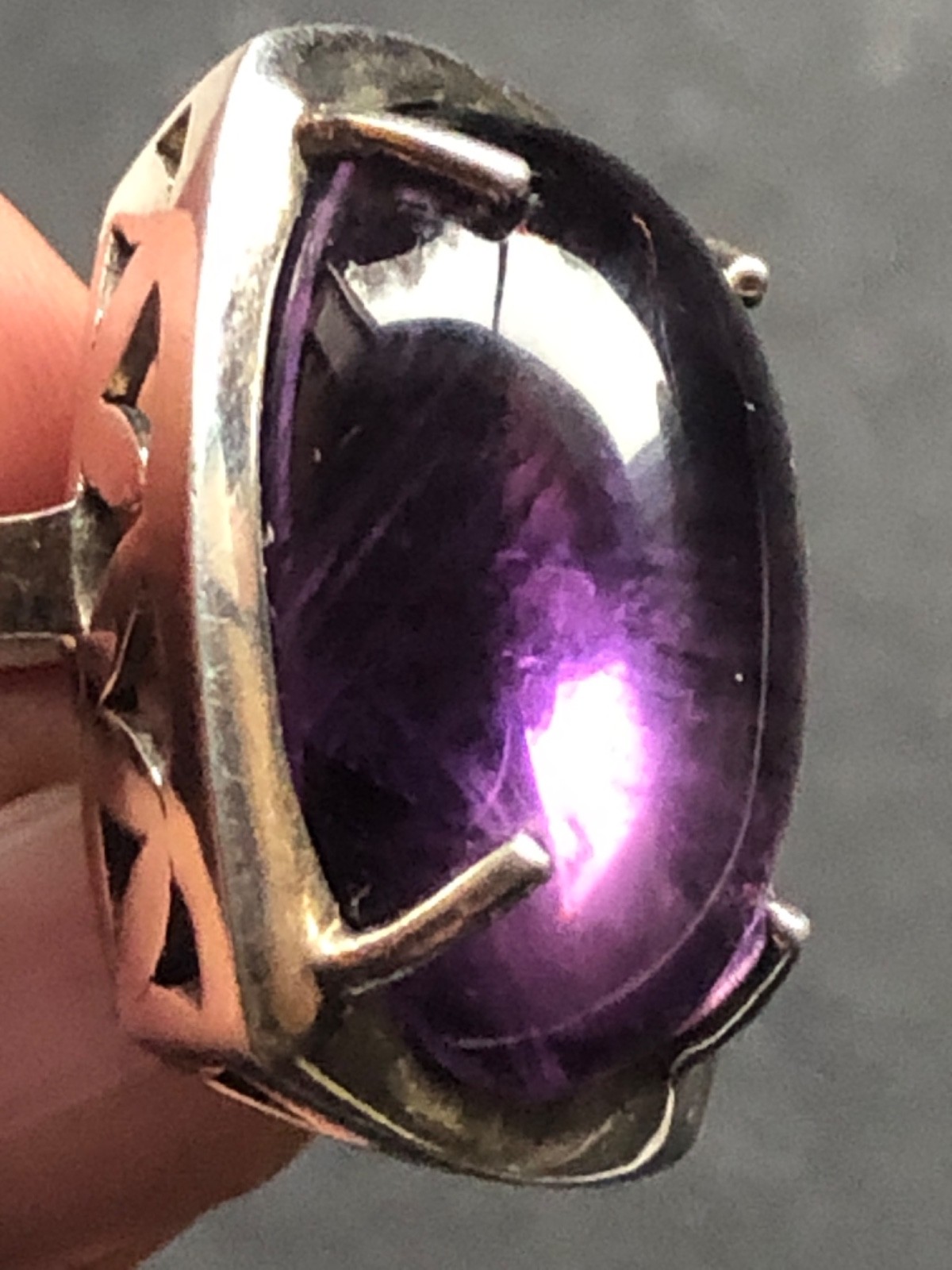 Designer Sterling Cabochon Amethyst Ring & Pendant w/Sterling 44 gram Chain