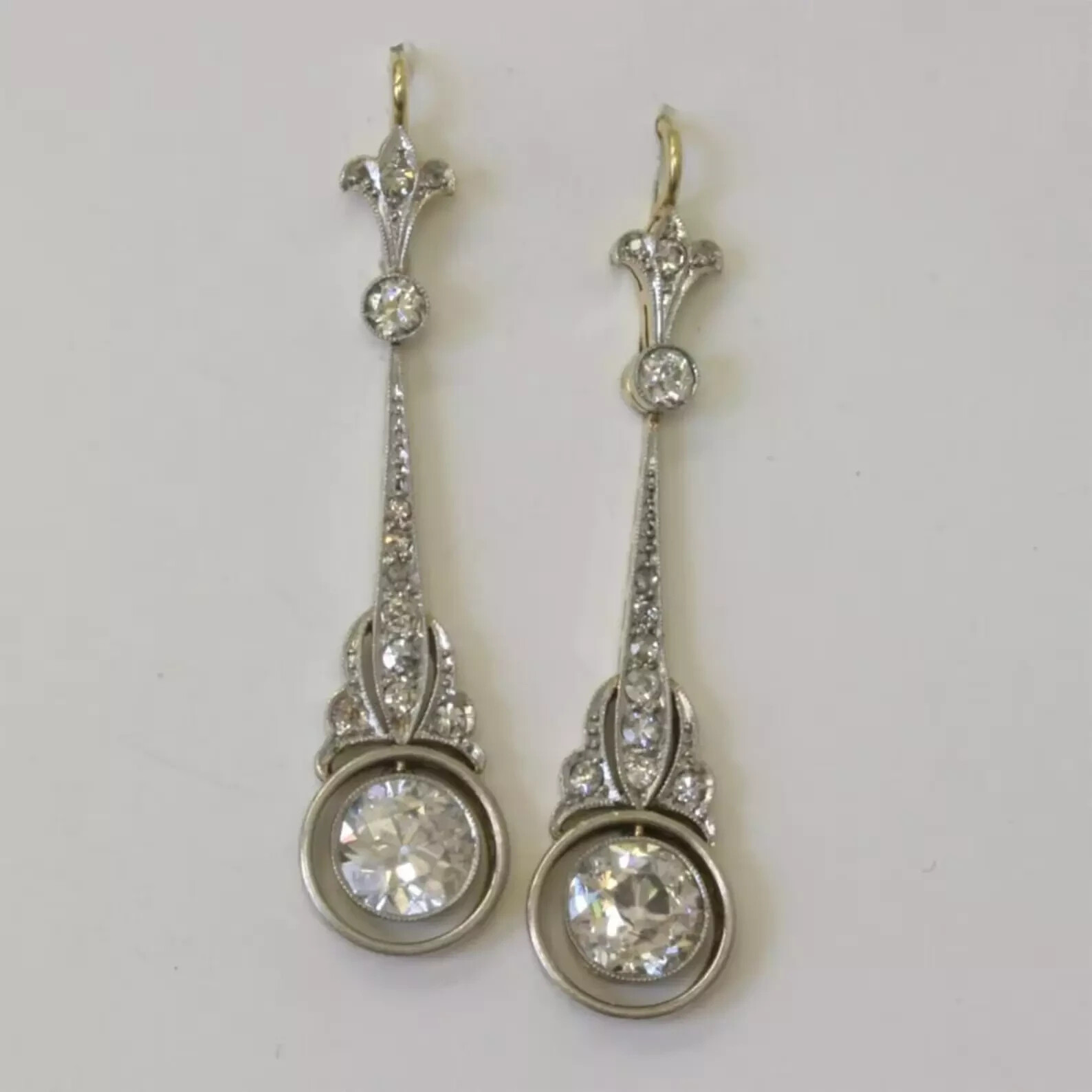 Art Deco Style 3CT Lab Created Diamond 14k White Gold FN Drop Dangle Earrings