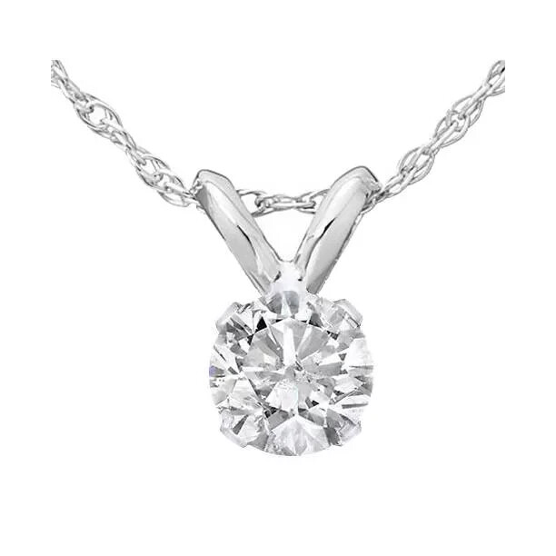 1/4ct Solitaire Round Diamond Pendant Necklace in 14K White Gold & 18″ Chain